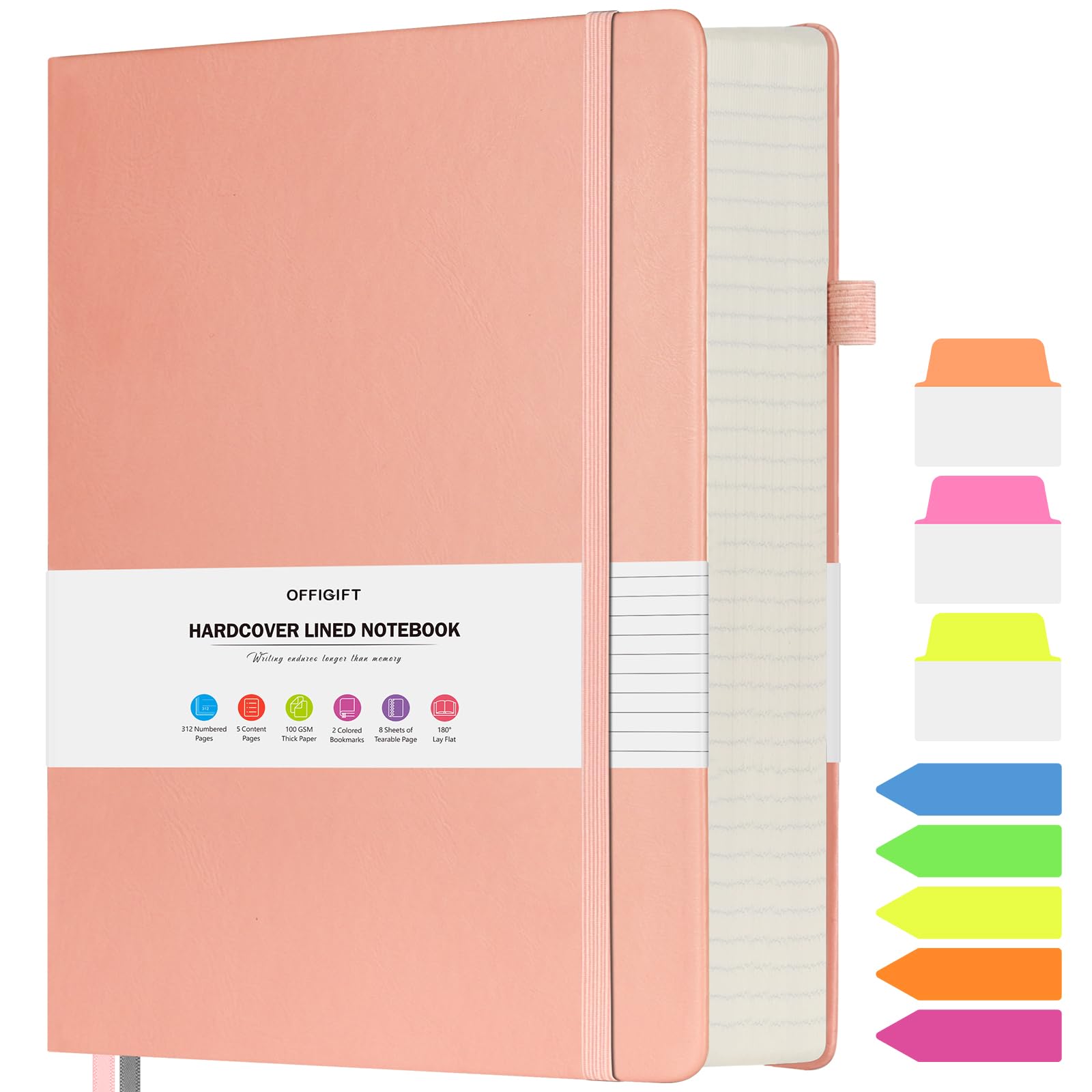 College Ruled Notebook, Large A4 Hardcover Leather Journal, 312 Numbered Pages Writing Journal, 100gsm No Bleed Paper, Lined Journal Notebook for Women Men School Office, 8.5''×11'', Pink