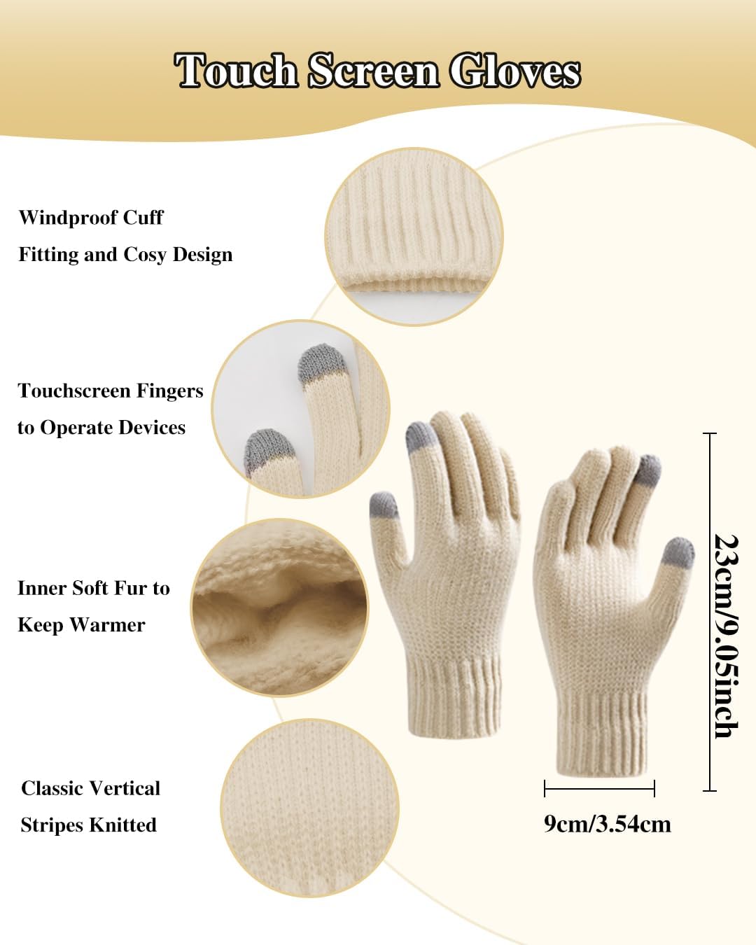 Winter Beanie Hat Scarf Gloves Set for Women, Fleece Knit Pompom Beanie Neck Warmer Long Scarf Touchscreen Gloves 3 in 1 Set - Image 5