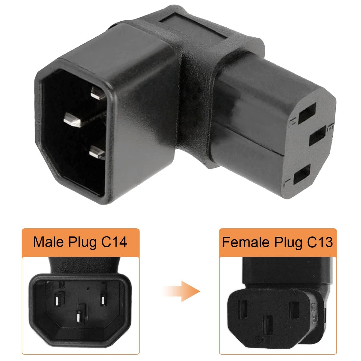 Cavo Alimentazione C14-C13 Ad Angolo Retto – 2 Pezzi (90° Alto E 90° Basso) Per Computer, PDU E HDTV, 250V 10A