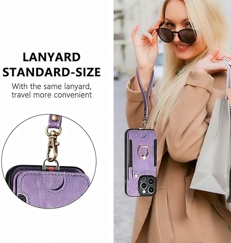 Miniatura 4 de JanCalm Funda para iPhone 13 Pro con tarjeterocartera, soporte de anillo, bloqueo RFID, correa de muñeca, protector de cámara, cierre magnético de