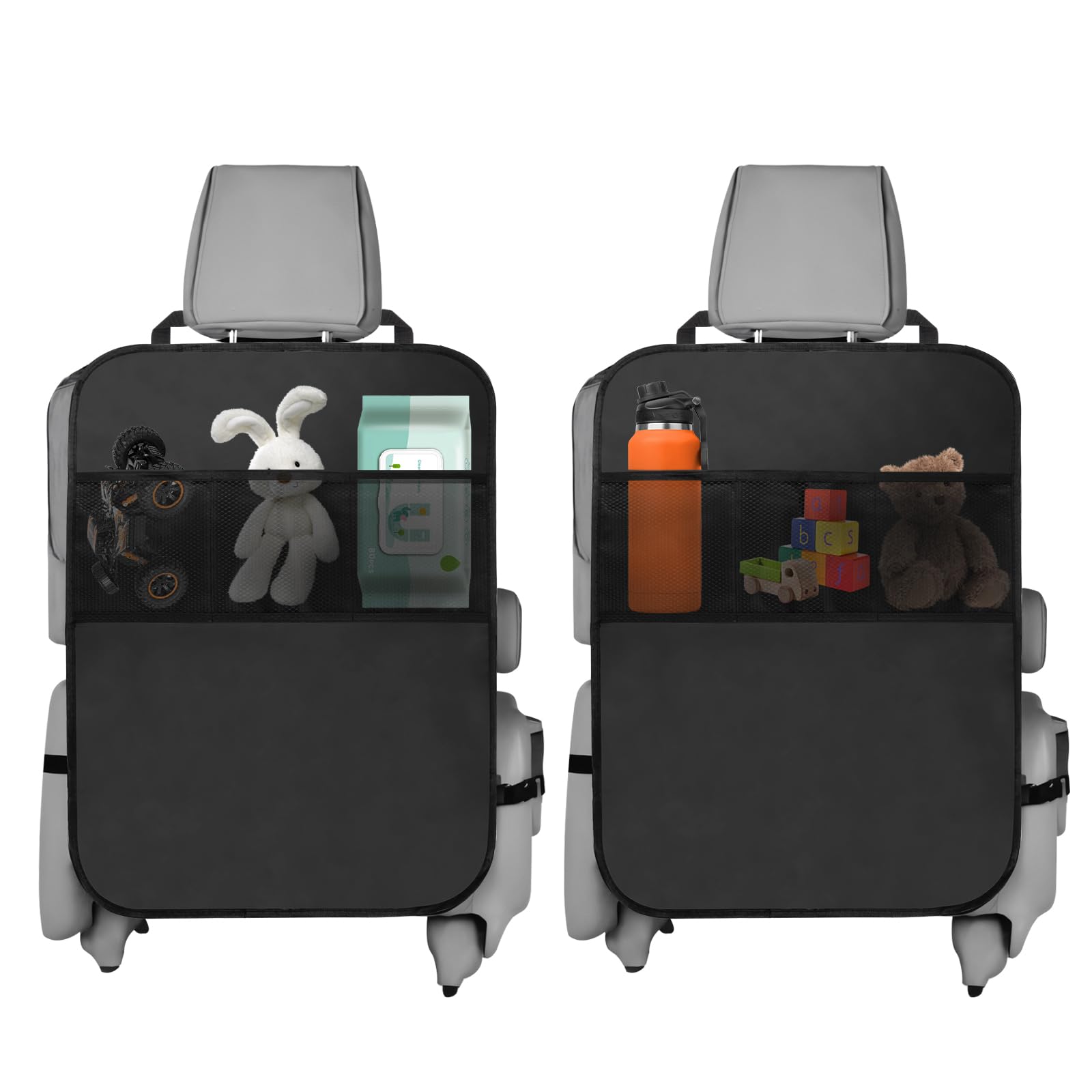 Encuryna 2 Stück Autositz Schutz Rückseite Kinder, Rückenlehnenschutz Auto Kinder, Autositz Organizer zum Aufbewahren von Kindersachen, Autositzschoner, Kick-Matten Schutz (Schwarz)