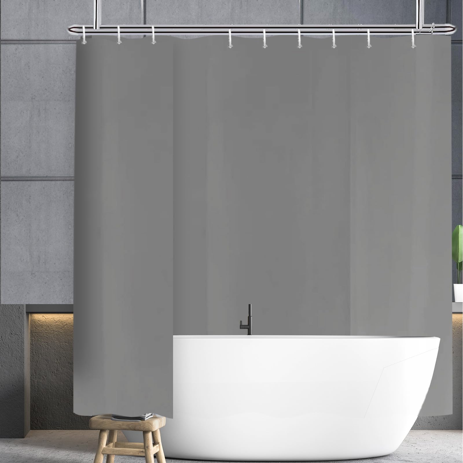Tenda Da Doccia Extra Larga In Poliestere Grigio - Dimensioni 300x200 Cm, Lavabile, Impermeabile, Con Orlo Ponderato E Anelli Inclusi