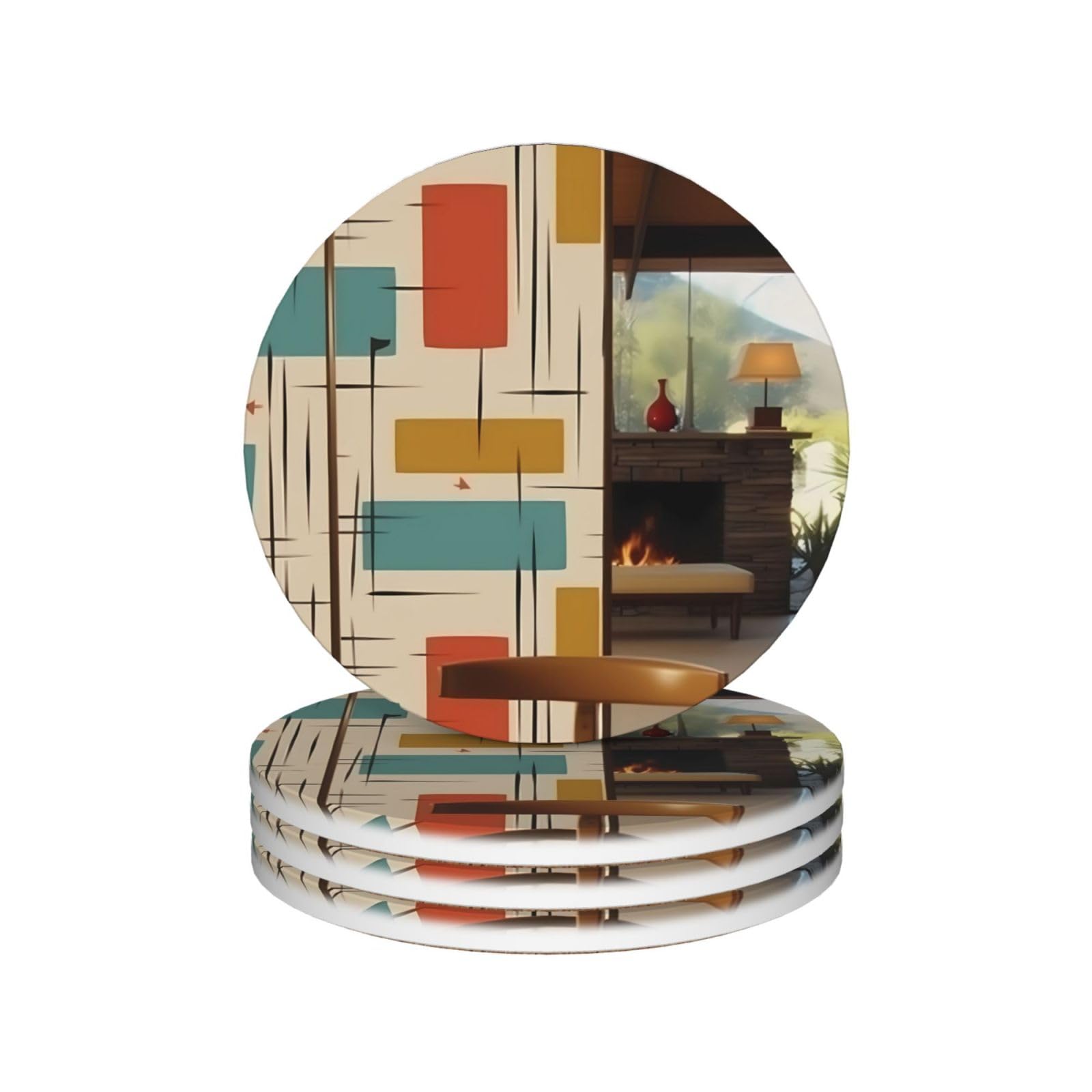 Dessous de verre absorbants en céramique ronde imprimé moderne pour table basse