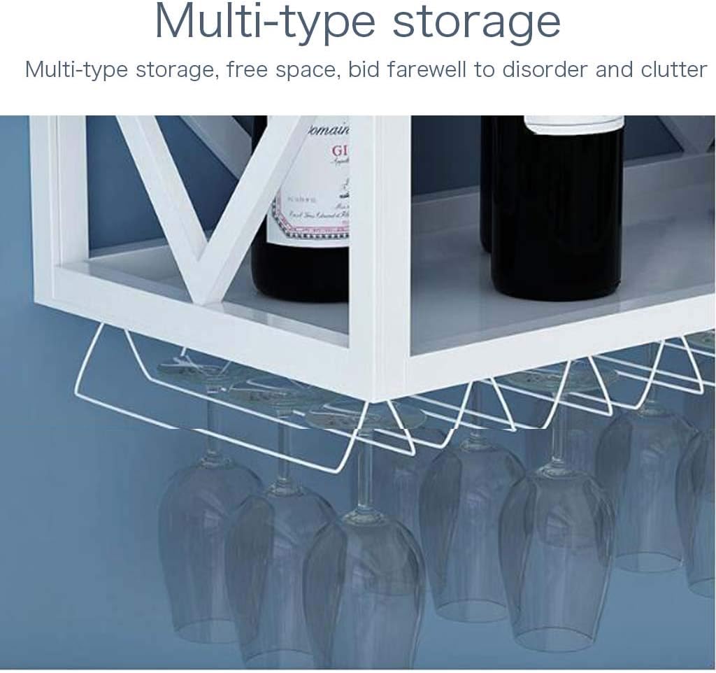 Bar Unit Floating Shelves Wall-Mounted Wine Racks Inverted Wine Glass Rack Multifunctional Iron Bottle Holder Simple Hanging Goblet Rack with Partitions