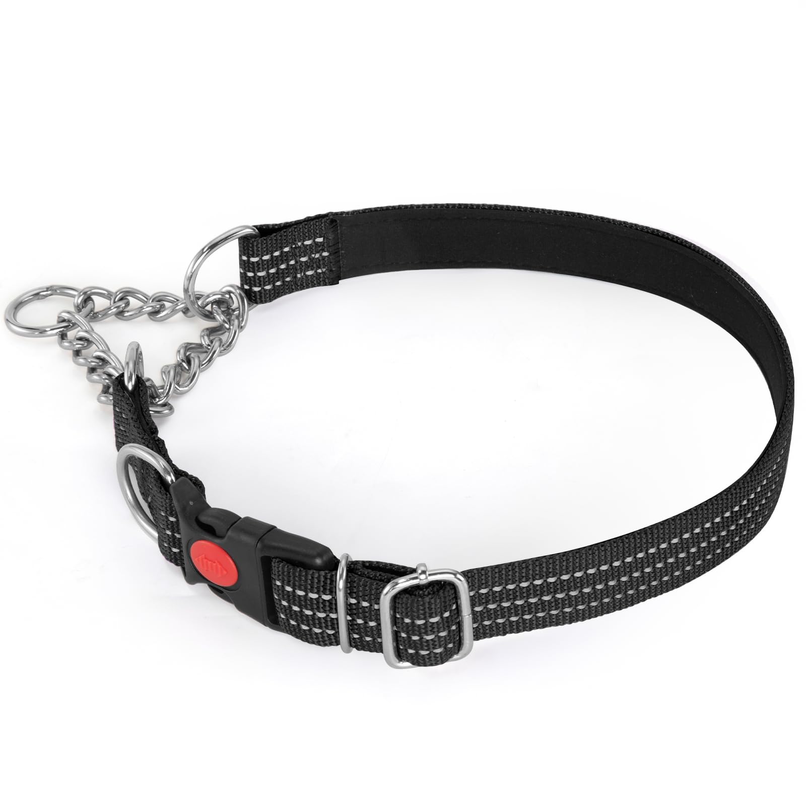Martingale Collars,Reflective Dog Collar,Side Release Buckle,Adjustable Chain Training Pet Collars (Black, L,Neck 38-69cm)