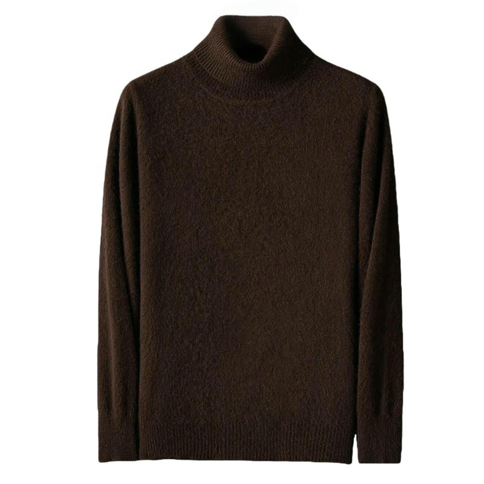 Suéter para Hombre Camisa De Otoño E Invierno para Hombre, De Color Liso, con Cuello Alto, Gruesa, Holgada, De Talla Grande-Amarillo-S-marrón1-M