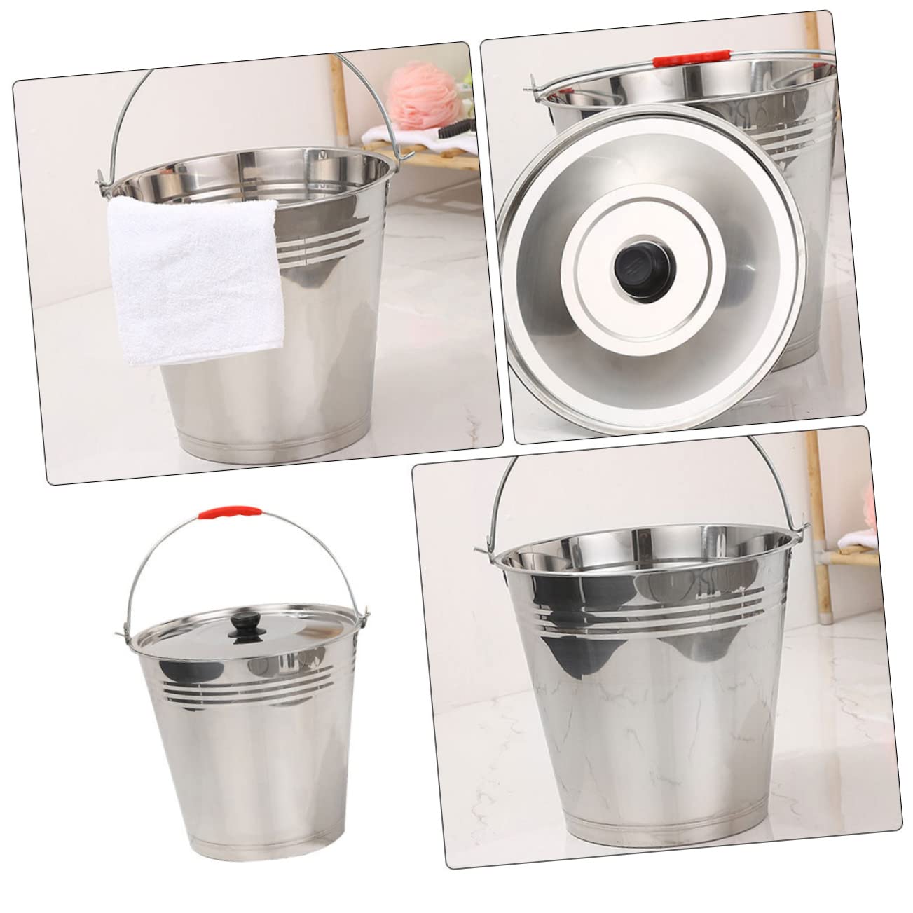 OUNONA Cubo de Acero Inoxidable 304 Construcción Sola Pieza con Tapa y Asa con Gran Capacidad Capacidad 8l Cubo Multiusos para Leche y Agua