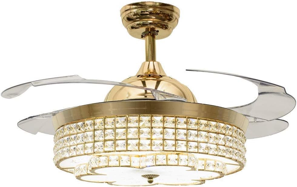 42 Inch Crystal Ceiling Fan with LED Light Simple Modern Ceiling Fan Chandelier for Living Room Dining Room Electric Fan Lamp Bedroom Fan Light Household Fixture Replacement (Gold-02)