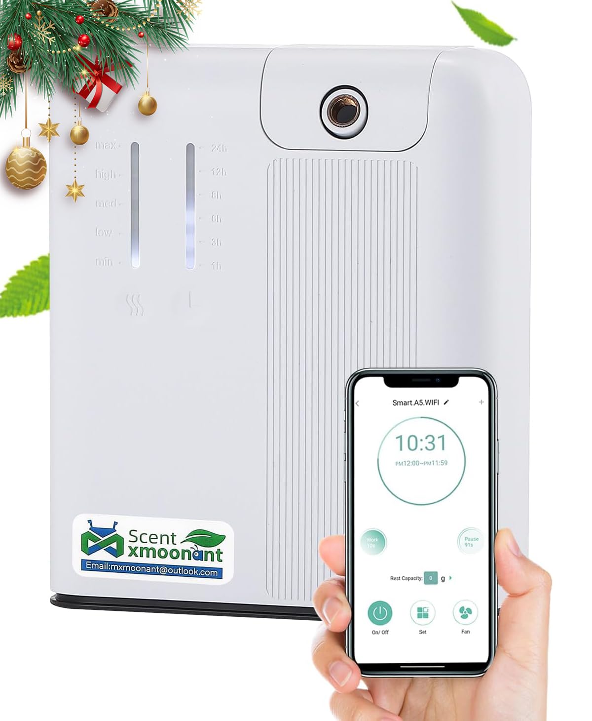 Mxmoonant Difusor de Aceite Esencial sin Aguacon con Niebla Fría, Que Cubre 300-500m³, Botella de Aceite de 300ml, de Pared, App Control&Timer, para Hotelaria, Tiendas, Gimnasio, Restaurante