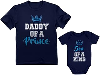 Daddy Of a Prince &amp; Son Of a King Father &amp; Baby Boy Matching Set Shirt Bodysuit Daddy Navy XX-Large/Son Navy Newborn (0-3M)