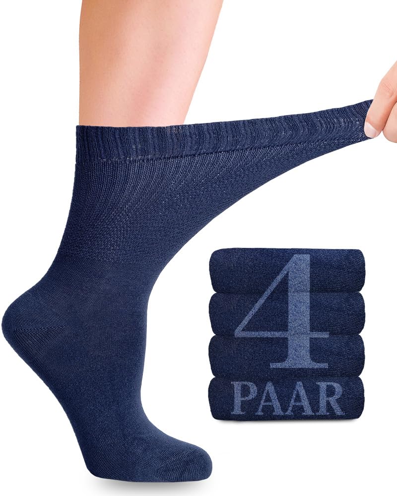 Fiera Besa Diabetiker Socken mit Lycra für Damen: Ohne Naht am Ansatz der Zehennägel; für Business und Freizeit; für Schwangere und Senioren geeignet; 4 Paar