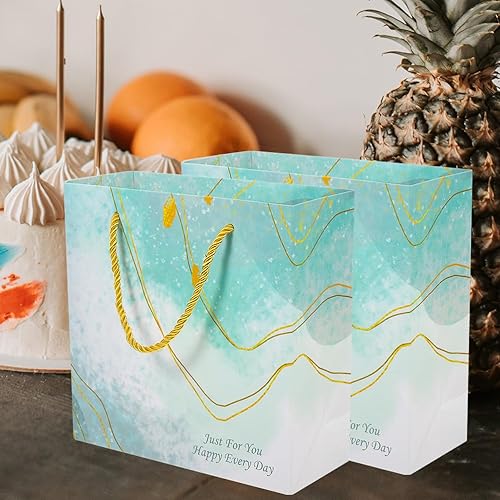 Miniatura 5 de LUOZZY Bolsa de regalo de papel con asas para regalos de compras, cumpleaños, boda, fiesta de baby shower, tamaño pequeño, verde