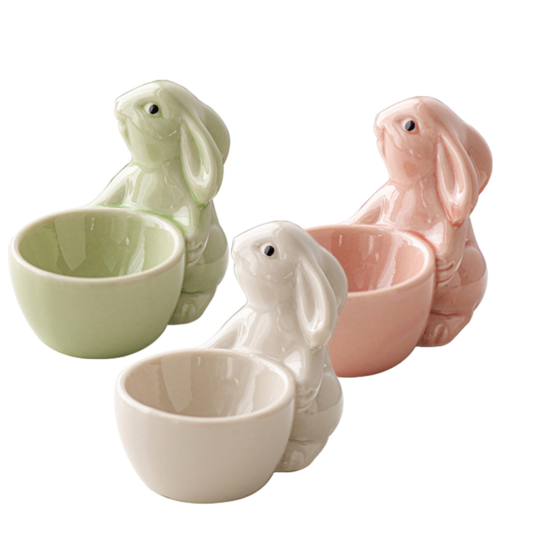 Faroby Ceramic Egg Holder, 3Pcs 3.4x2.8 Inch Cute Bunny Shape Countertop Holder for Easter Party Decor