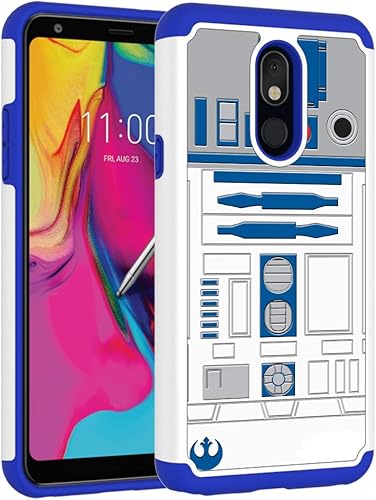 Funda compatible con LG Stylo 5 Plus, R2D2 Droid Robot Patrón de PC duro e interior de silicona híbrida de doble capa Armor Defender
