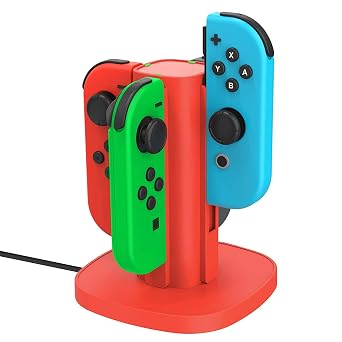 Talkworks Joy Con Charging Dock for Nintendo Switch - Docking Station Charges Up to 4 Joy-Con Controllers Simultaneously Controllers Not Included - Red - Nintendo Switch