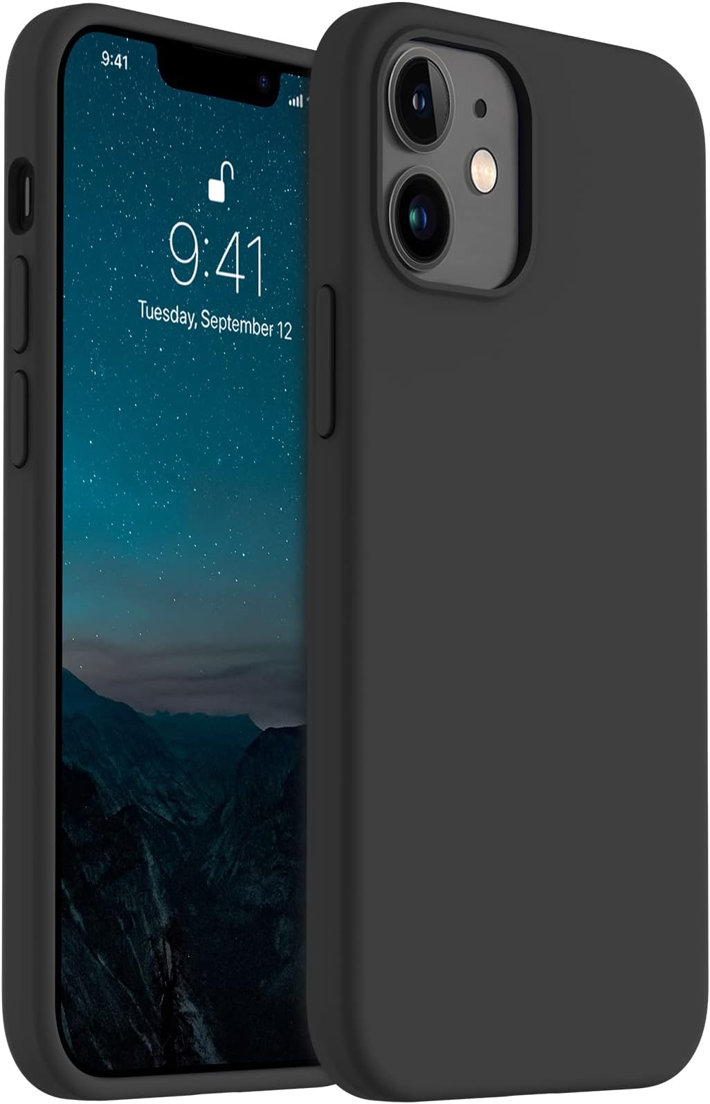 Shockproof Designed for iPhone 12 Mini Case, Food Grade Liquid Silicone Phone Case with [Soft Anti-Scratch Microfiber Lining] Drop Protection 5.4 inch Slim Thin Cover, Black