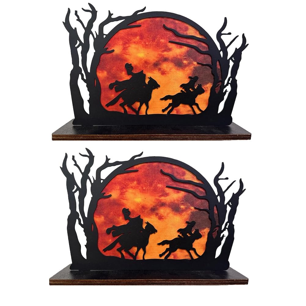CTRLZS Headless Horseman Silhouette Halloween Desktop Decoration, Headless Horseman Silhouette Statue with Background