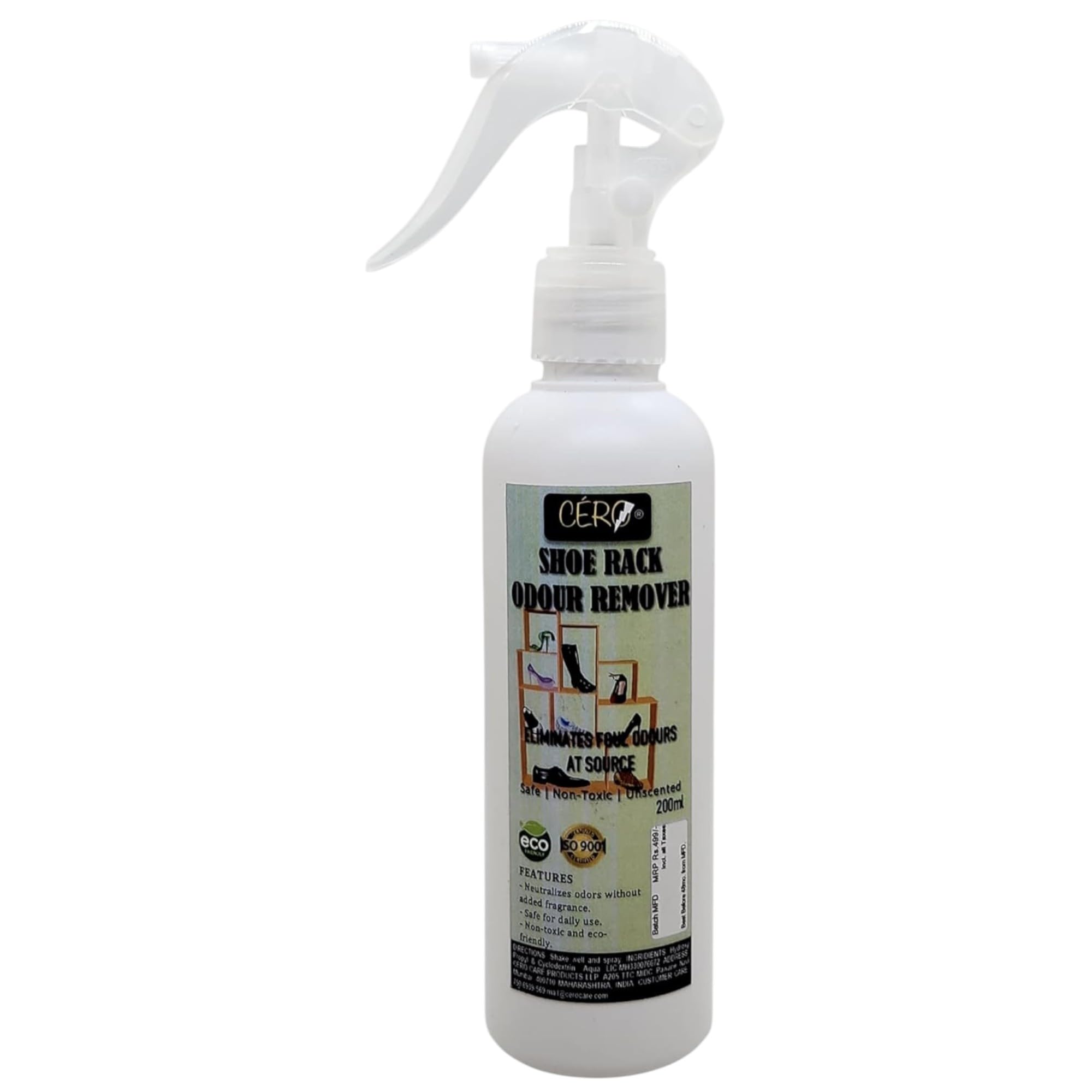 CERO® Shoe Rack Odor Remover (200ml) | Unscented, Non-Toxic & Eco-Friendly Odor Eliminator Clenaser Spray | Safe for All Surfaces.-image-19