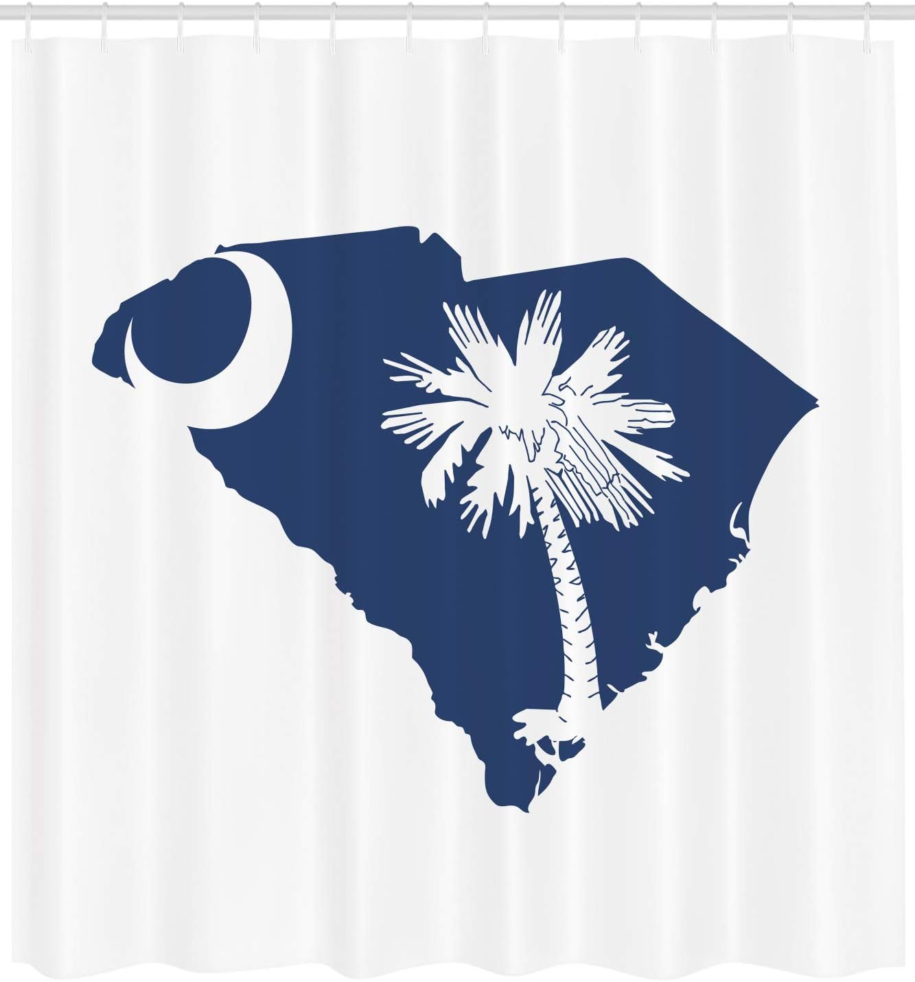 Lunarable South Carolina Shower Curtain, Palmetto State Flag and Map Sabal Palm Tree and Crescent, Cloth Fabric Bathroom Decor Set with Hooks, 69" W x 70" L, Cobalt Blue and White