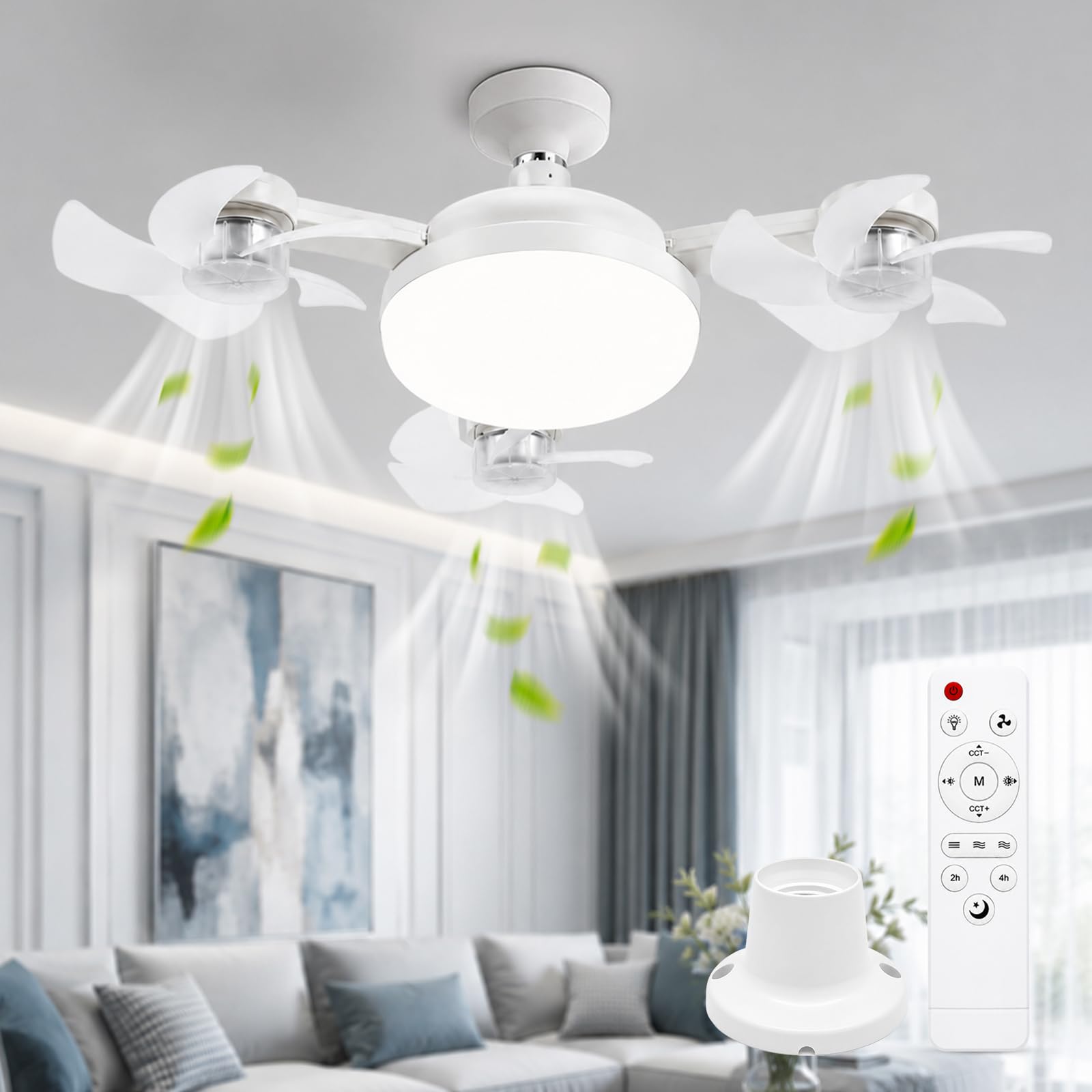 Ceiling Fans with Lights and Remote, 3 Heads Drone LED Ceiling Fan Light