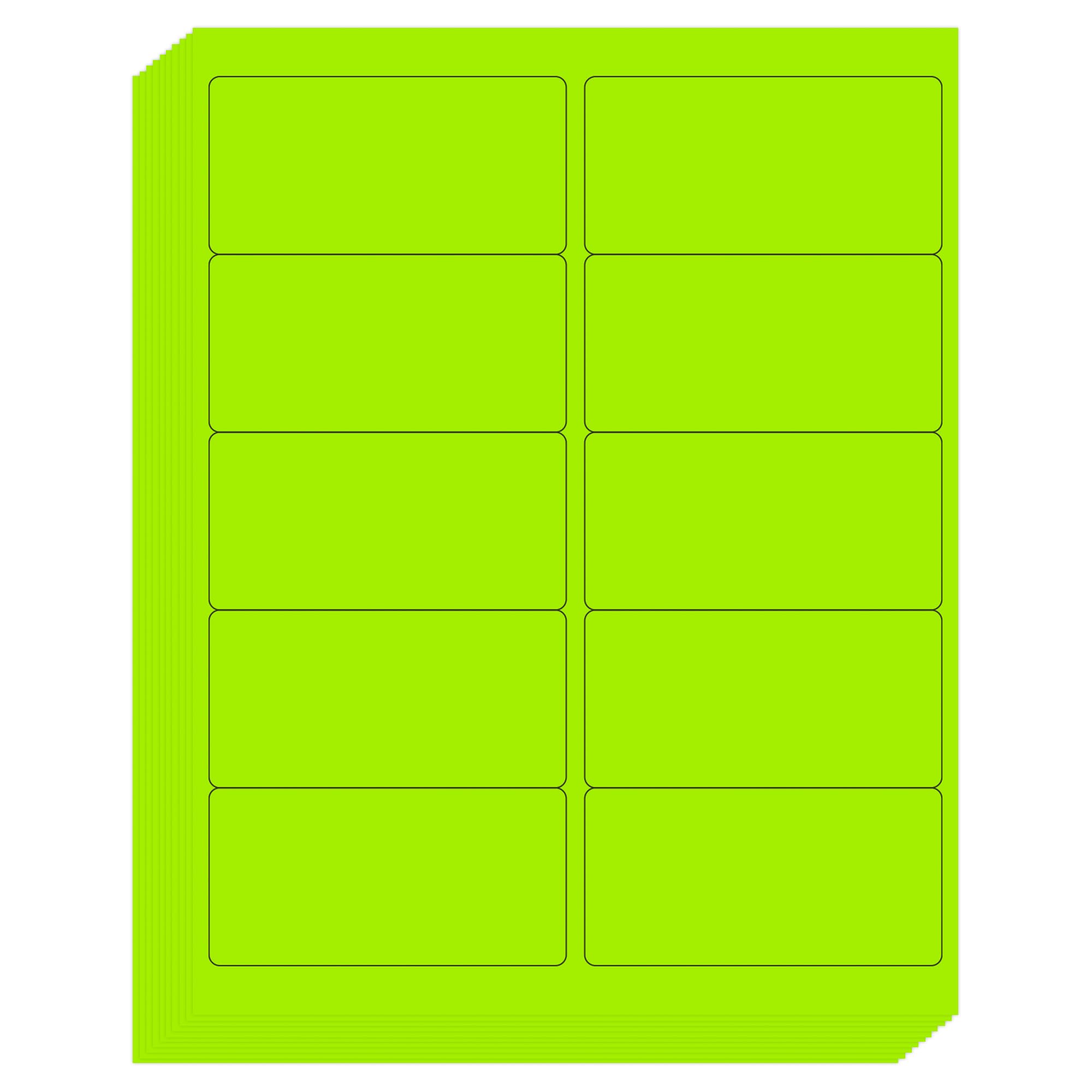 L LIKED 300 Fluorescent Green Labels, 2"X4" Neon Colored Labels Handwritten or Inkjet/Laser Print for Shipping Envelopes & Small Packages - 30 Sheets
