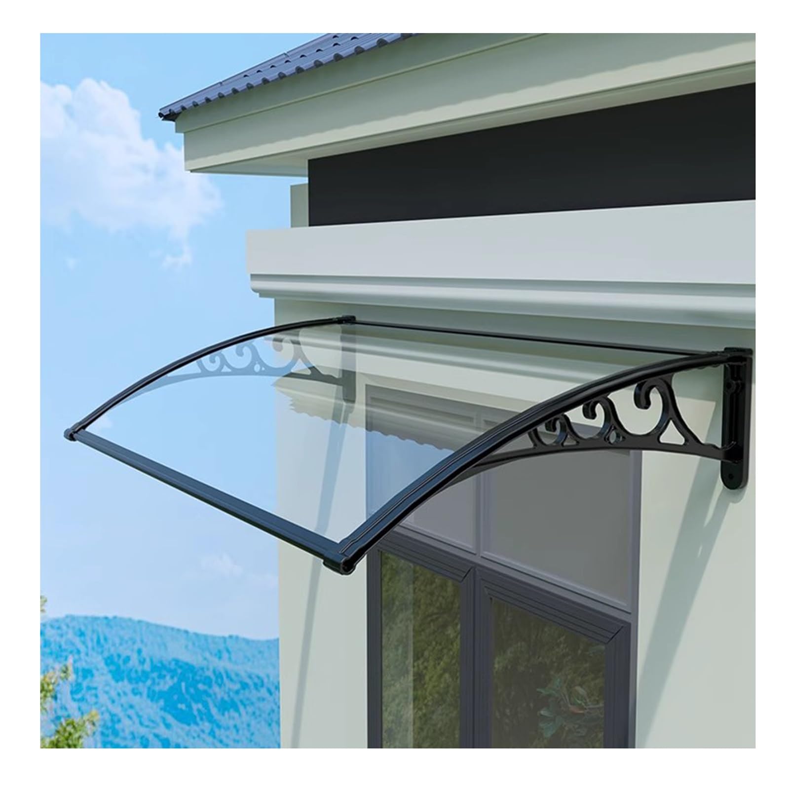 Auvent de fenêtre pare-soleil incurvé anti-UV et abri de pluie en polycarbonate pour terrasse