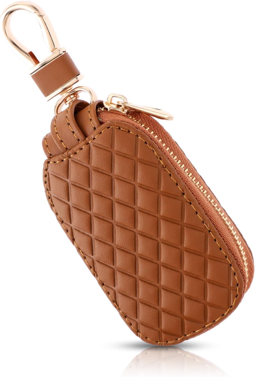 TIESOME Genuine Leather Car Key Case Holder, Universal Auto Key Fob Cover Case Anti Scratch Car Key Protectors Waterproof Vehicle Keyring Zipper Bag with Keychain & Carabiner Car Accessories