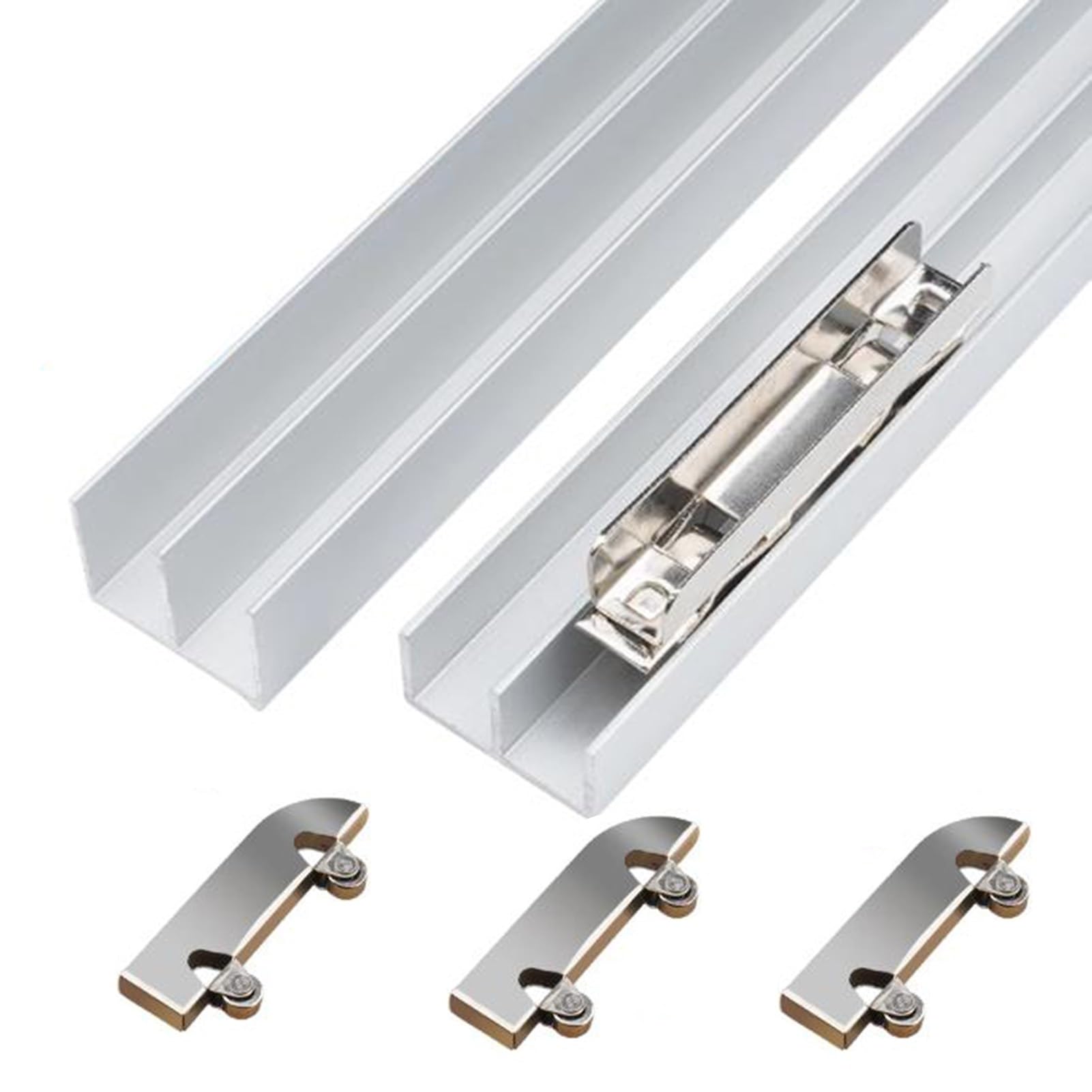 Double rail coulissant avec rouleaux lisses pour armoire et vitrine