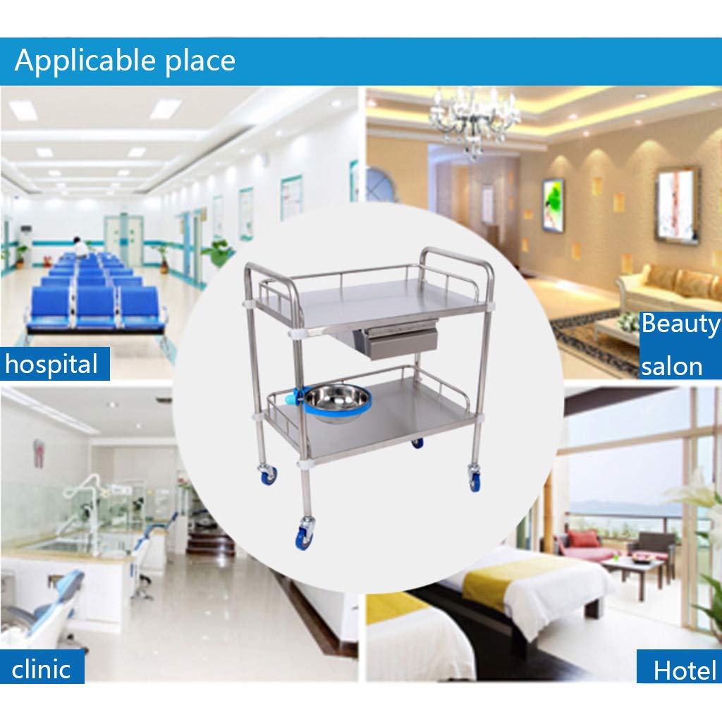 Carrello per Ospedale, Carrello per chirurgia Dentale per Infermiere, Carrello per Salone di Bellezza per Strumenti con Ruote, Carrello per trattamenti Medici in Acciaio Inossidabile (2/3 Strati)