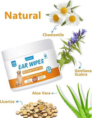 Miniatura 3 de Toallitas de orejas de perro de gran tamaño, 120 toallitas para orejas de mascotas para perros y gatos, toallitas de limpieza de orejas de cachorro,