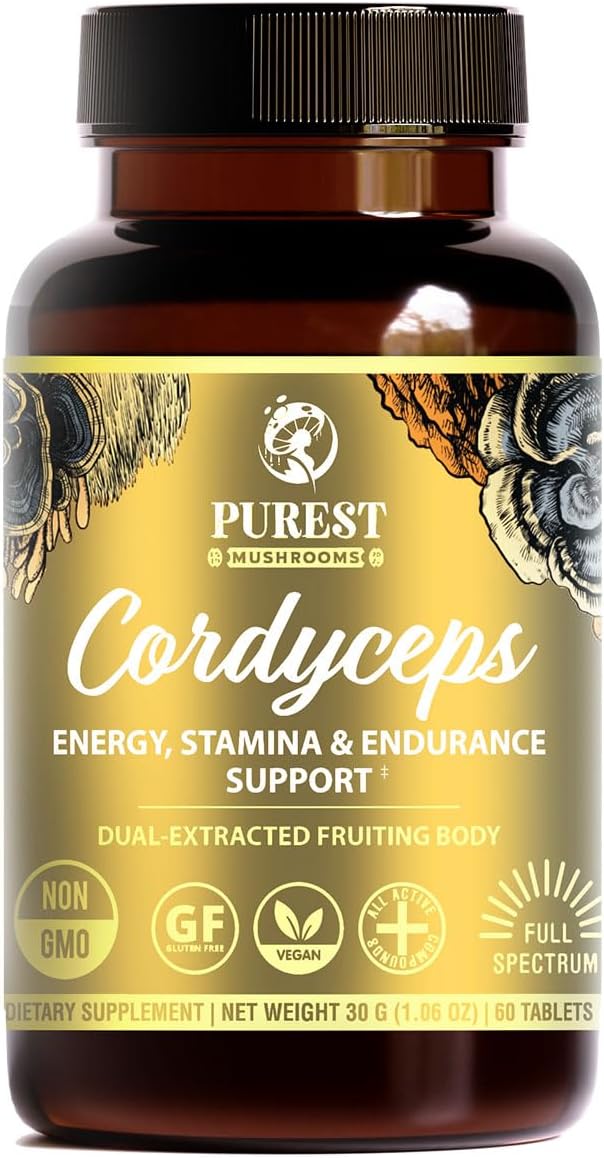 Cordyceps Mushroom Extract Tablets - 30g Monthly Supply - Dual-Extraction Fruiting Body - 35%+ Beta-glucans + Active Compounds - Pure Organic Cultivation - No Fillers or Additives
