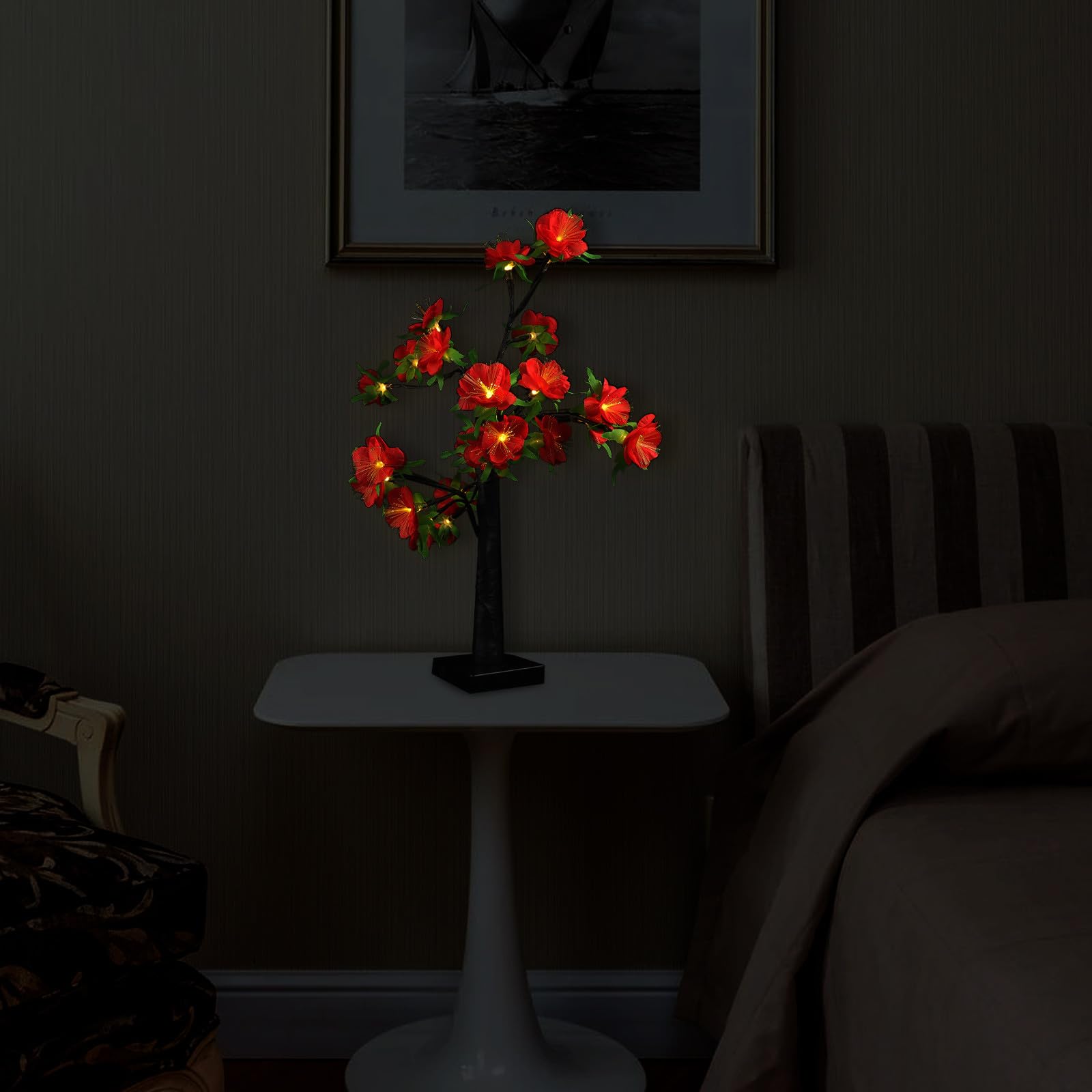 DOITOOL Künstliche LED Blumenbaum Tischlampe Warmweiß Kleines Nachtlicht für Schlafzimmer Nachttisch Dekolampe für Wohnzimmer Partybeleuchtung USB Betrieben Weiches Licht