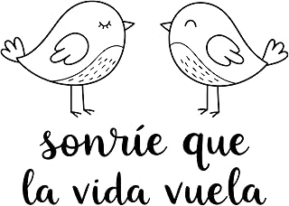 Vinilo para Pared con Frase "Sonríe que la Vida Vuela", Pegatina Decorativa con Pájaros para Dormitorio Infantil, Guarderí...