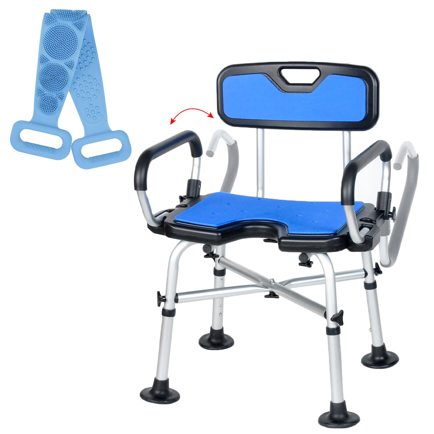 Shower Chair with Padded Handle, Moveable Armrests & Fixed Backrest | Shower Chair for Elderly, Disabled, Pregnant, Adults | Adjustable Height and Large Rubber Feet for Bathroom Safety