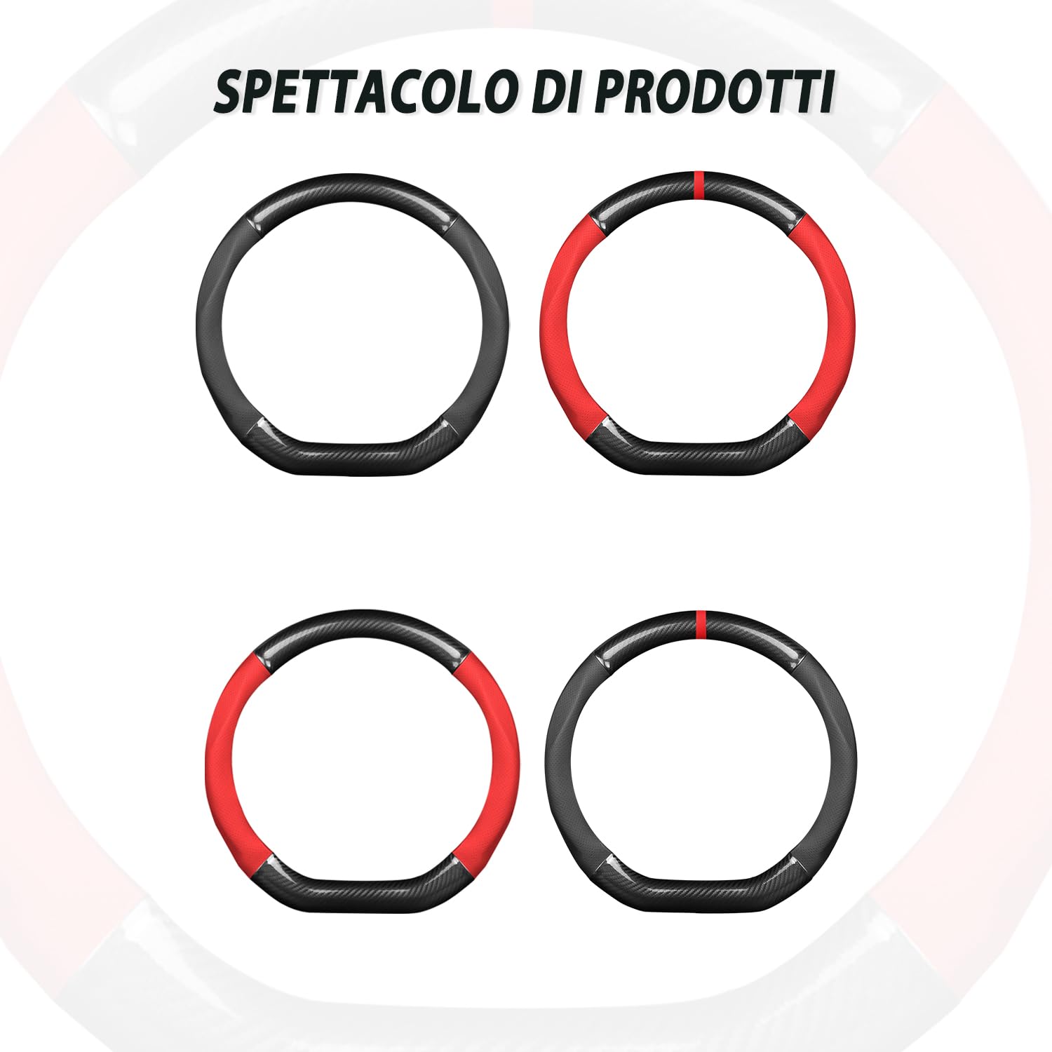 Ergocar Coprivolante per Auto Antiscivolo Protezione per Volante Auto D-Forma Fibra di Carbonio & Pelle PU Universale per Diametro 38 Cm (15 ") (Nero)