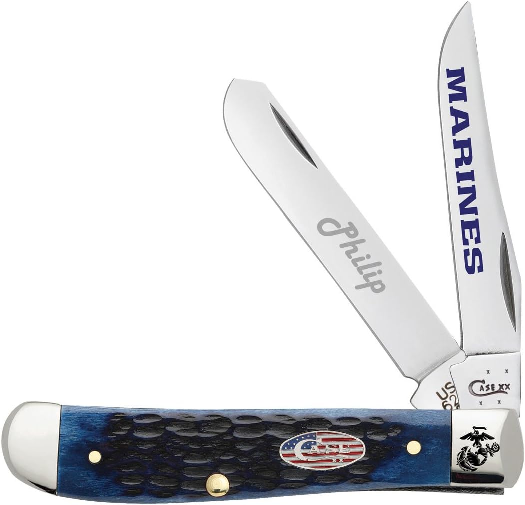 Personalized U. S. Marine Corps 13177 Navy Blue Bone Handle Rogers Jig Trapper Knife - Free Laser Engraving