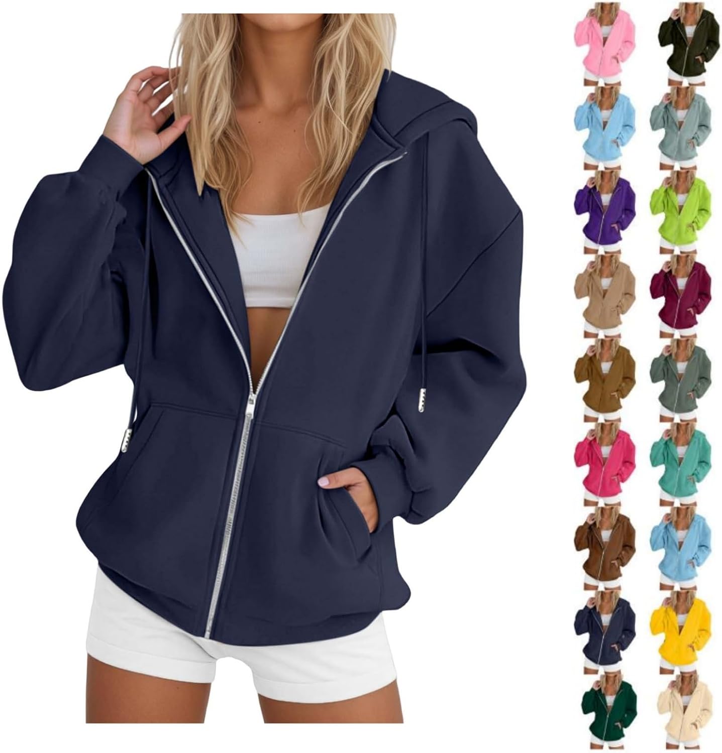 Zip Up Sweatshirt Women Oversized Long Sleeve Y2K Hoodies Fall Fashion Outfits Casual Jacket 2025 Winter Clothes