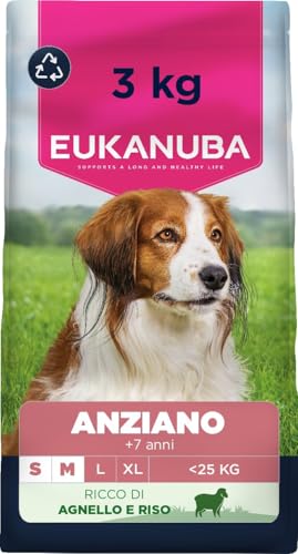 EUKANUBA Cibo secco per cani Senior con agnello e riso per razze di taglia piccola e media - Alimento secco premium per cani anziani, 3 kg