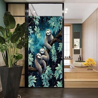 Mischievous Sloth Window Privacy Film Countryside Cute Animals Stained Glass Window Film Decorative Window Cling for Home Window&Glass Door, Sun Blocking 17.7Wx23.6L