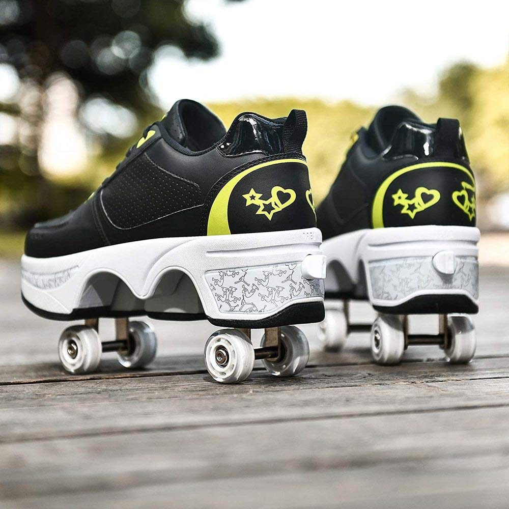 Roller Skates Verstellbar, Quad-Rollschuh Stiefel Skateboardschuhe, Rollen Schuhe Sportschuhe Laufschuhe Sneakers Mit Rollen Unisex Kinder,33