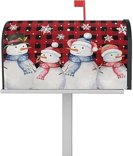 Mailbox Cover Magnetic Christmas Snowman Snowflake Red Buffalo Plaid Mailbox Covers Standard Size 21x18in,Mailbox Covers Wrap Post Letter Box Cover for Garden Yard Outdoor Cute Snowman Winter Snow