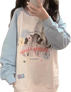 OATSBAS Y2K Cute Sweatshirts for Women Teen Girls Animal Print Long Sleeve Preppy Sweatshirt Kawaii Clothes