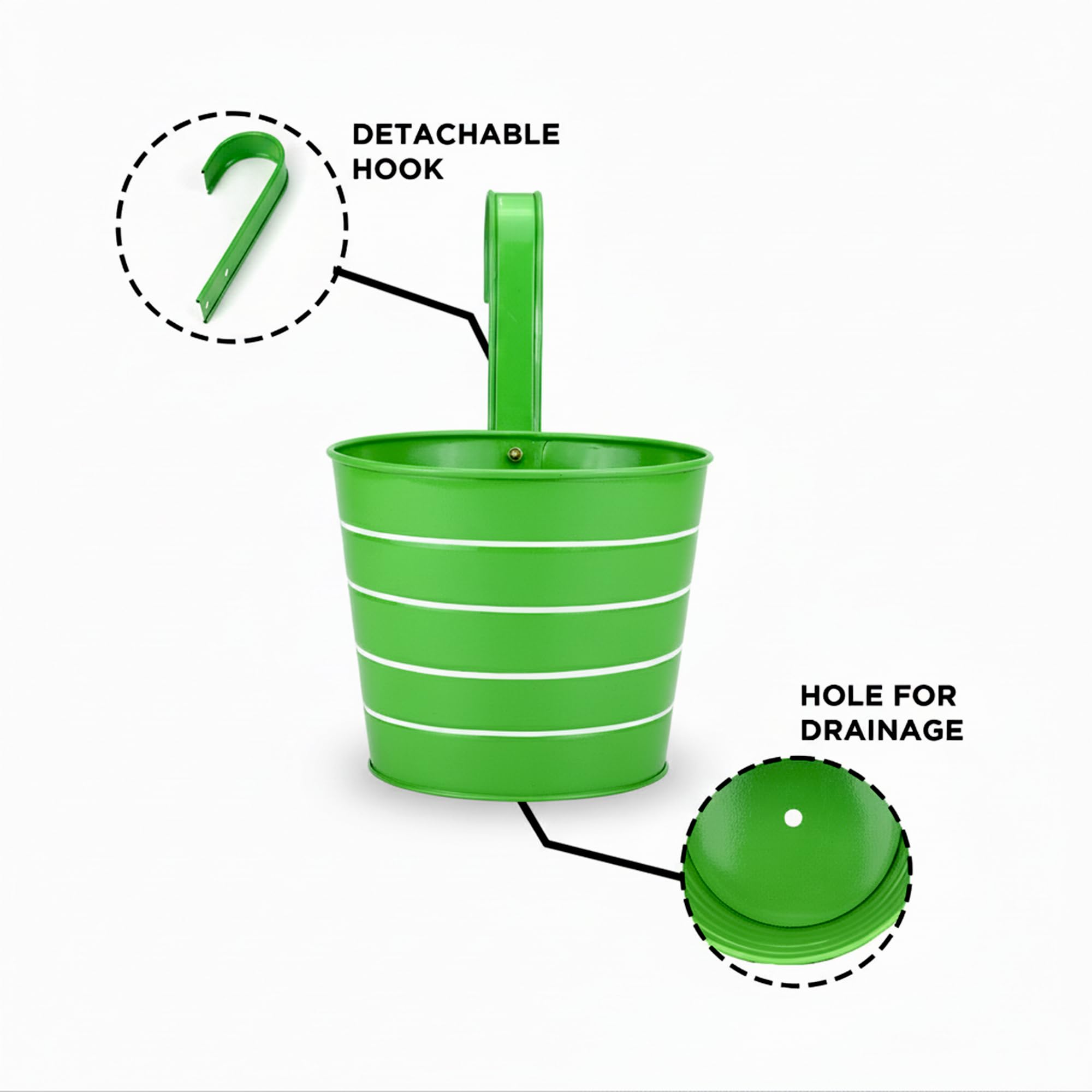 Urban Plant Railing Hanging Metal Planter Pot | Gamla for Balcony | Bucket Planter for Home Decor | Pot for Indoor & Outdoor - Pack of 5 (Lining) 1