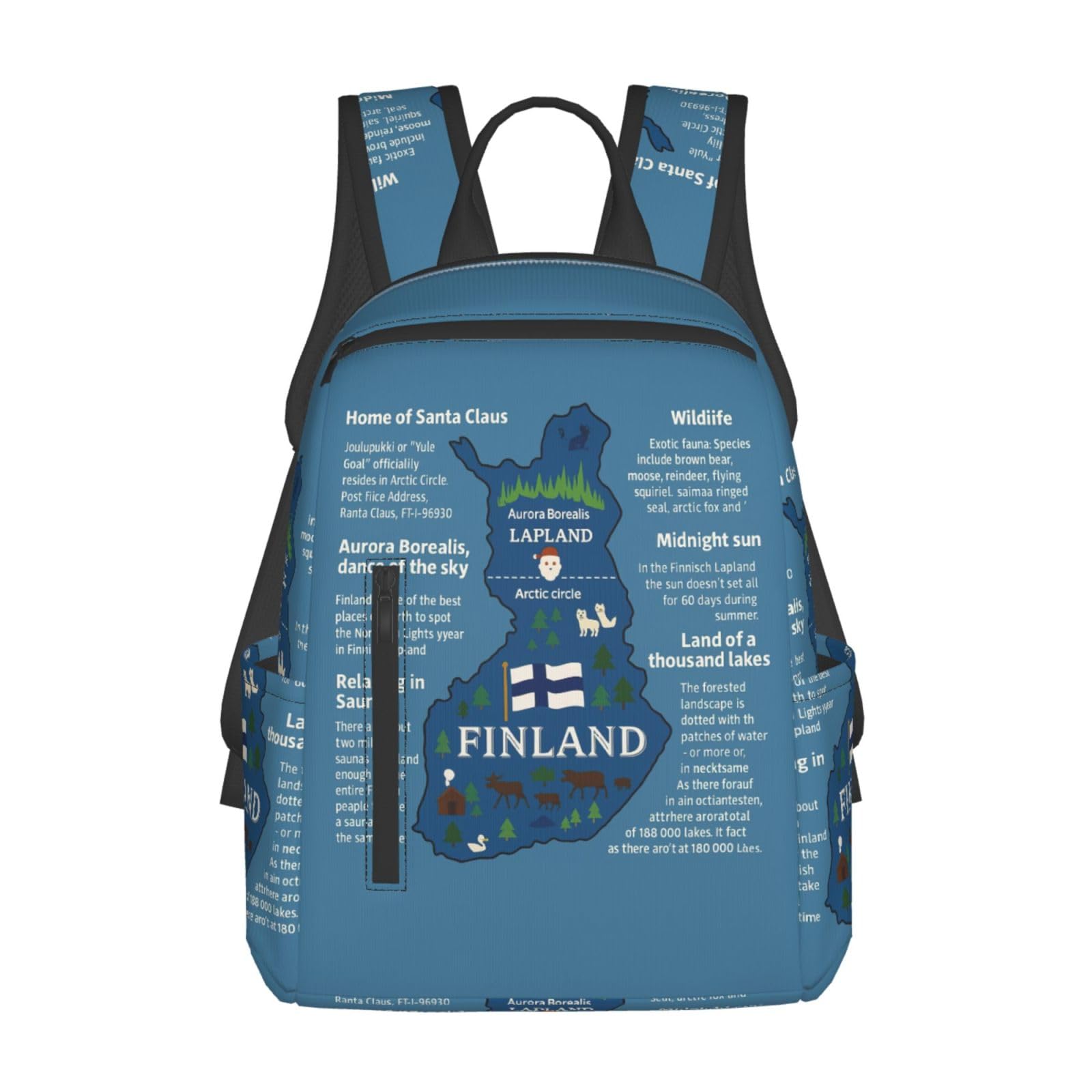 Tamiger Black Finland Map With Various Feat Print Weekender Travel Backpack Casual Daypack Waterproof For Shopping And Daily Use