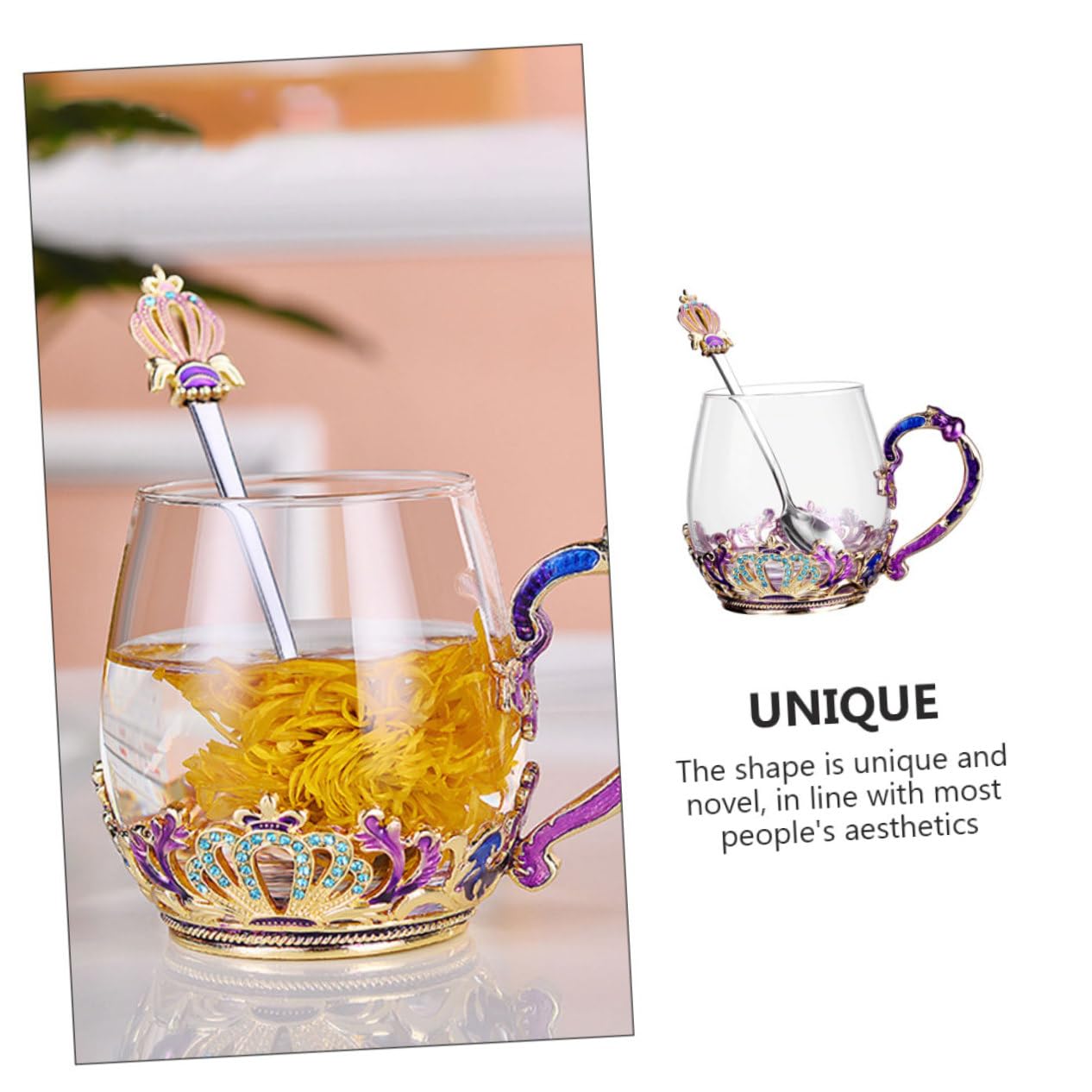Kreative Teetasse aus Glas mit Löffel im Henkel Hitze und Kältebeständig Ergonomisches Design für Zuhause Zufällige Farbe