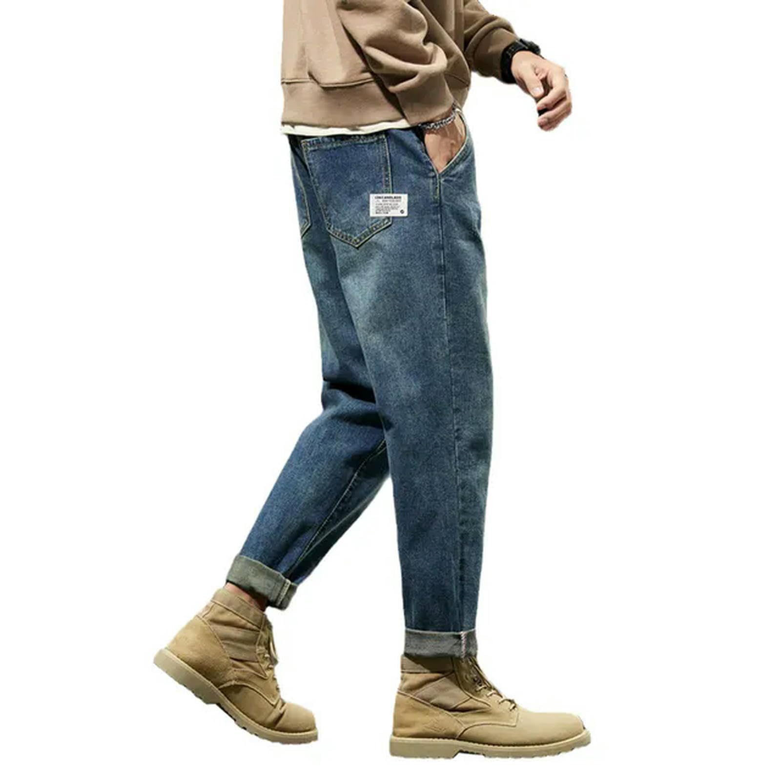 Jeans Uomo Larghi Pantaloni da Uomo Harem Loose Fit Wide Leg Vintage Casual Uomo Denim Pantaloni
