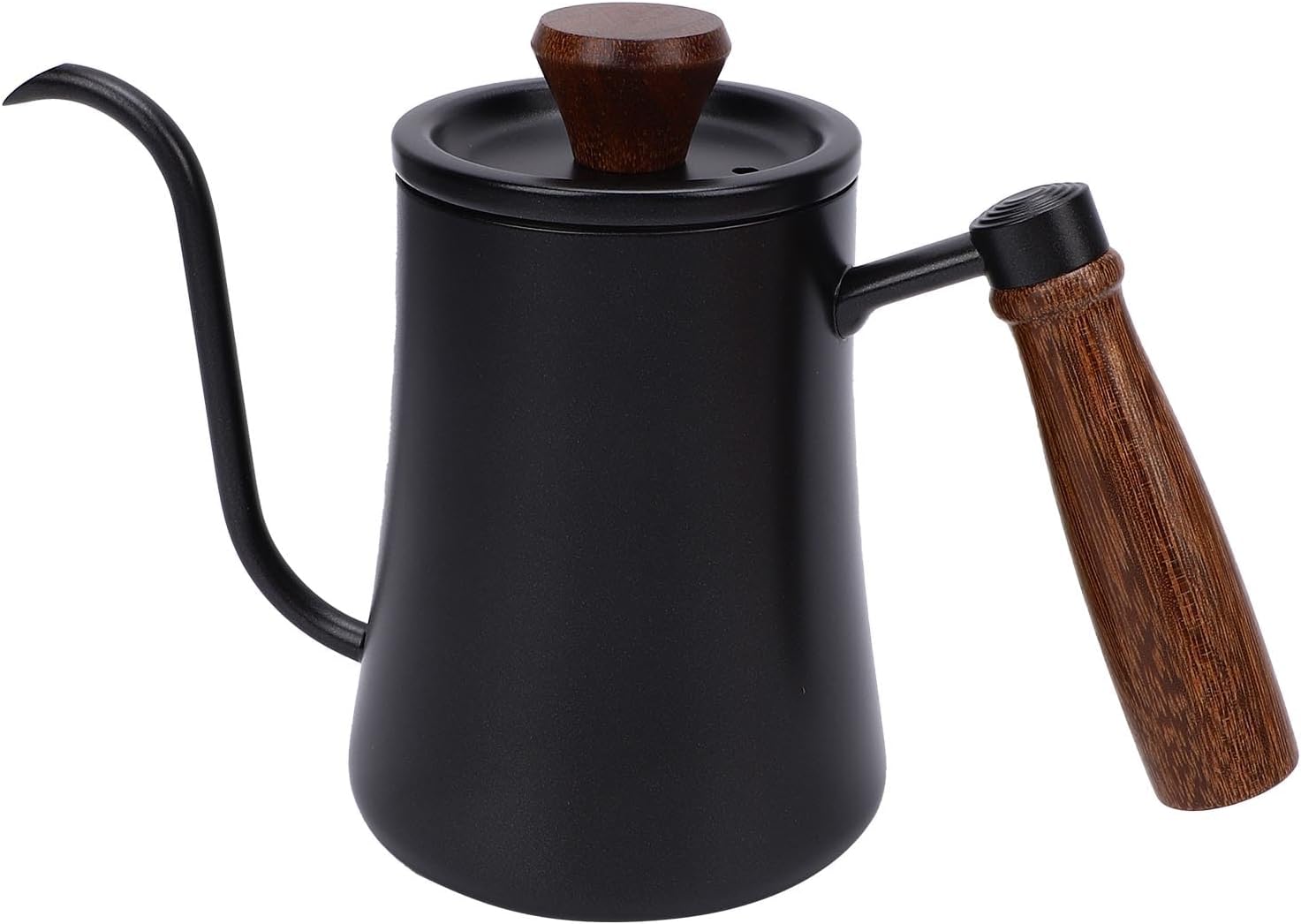 Fabater Black Pour Over Coffee Kettle, 500ml 304 Stainless Steel with Precise Gooseneck Spout High Heat Retention Gooseneck Kettle, Camping Coffee Pot with Wood Handle for Outdoor Travel