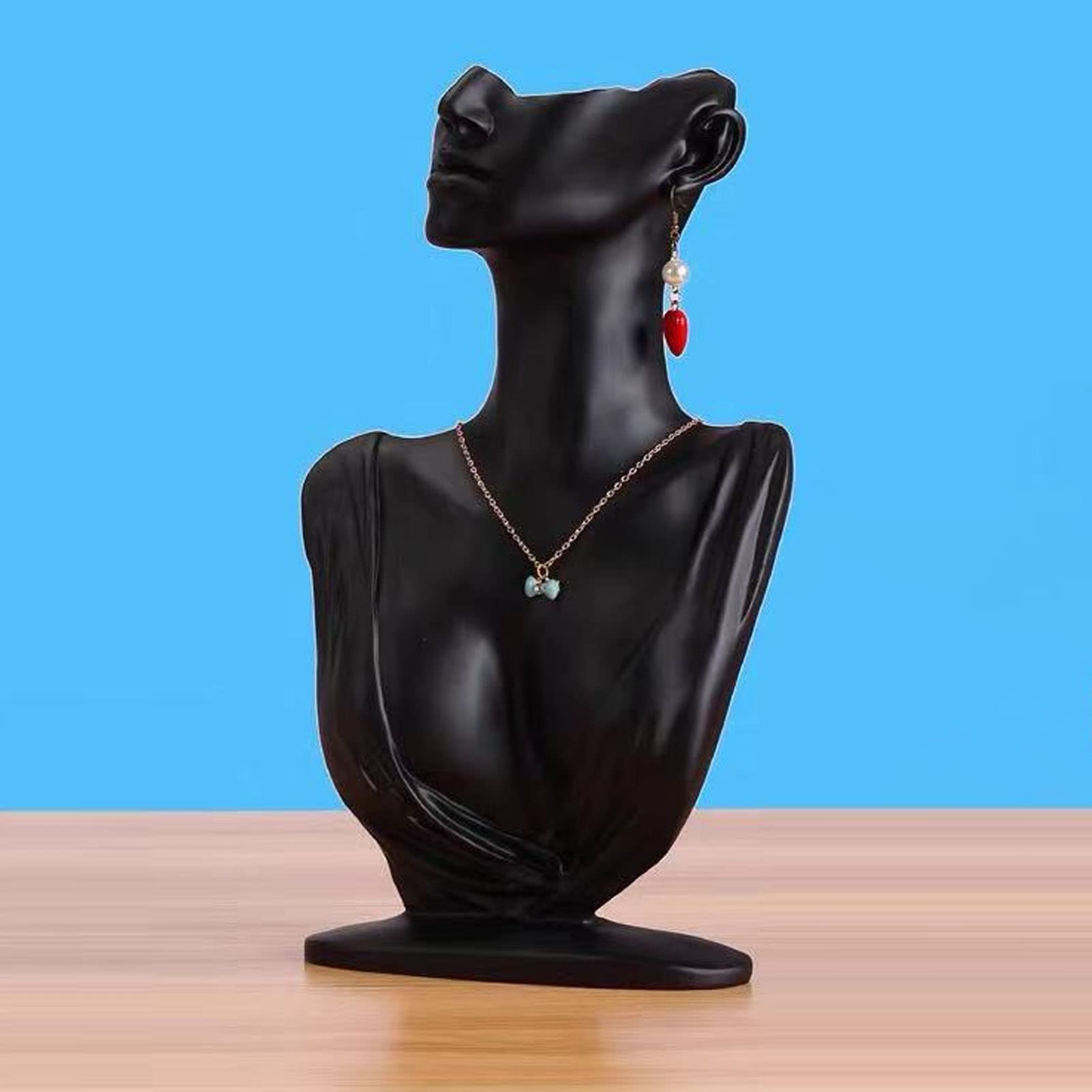 Tyenaza Porta Manichino per Orecchini, Espositore per Collane Busto Leggero Ed Elegante in Resina di Grandi Dimensioni per Mostrare Gioielli, Collane, Orecchini, Anelli (Nero)