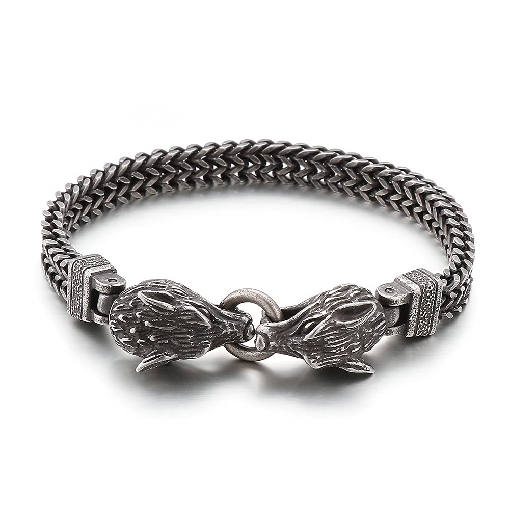 YCTTKDD Armreif aus Sterlingsilber, Retro-Armband, Amulett-Armbänder für Herren und Damen, Vintage-Wikinger-Armreif, Wolfsmythologie, heidnischer Talisman-Armreif, handgefertigte gotische geflochtene