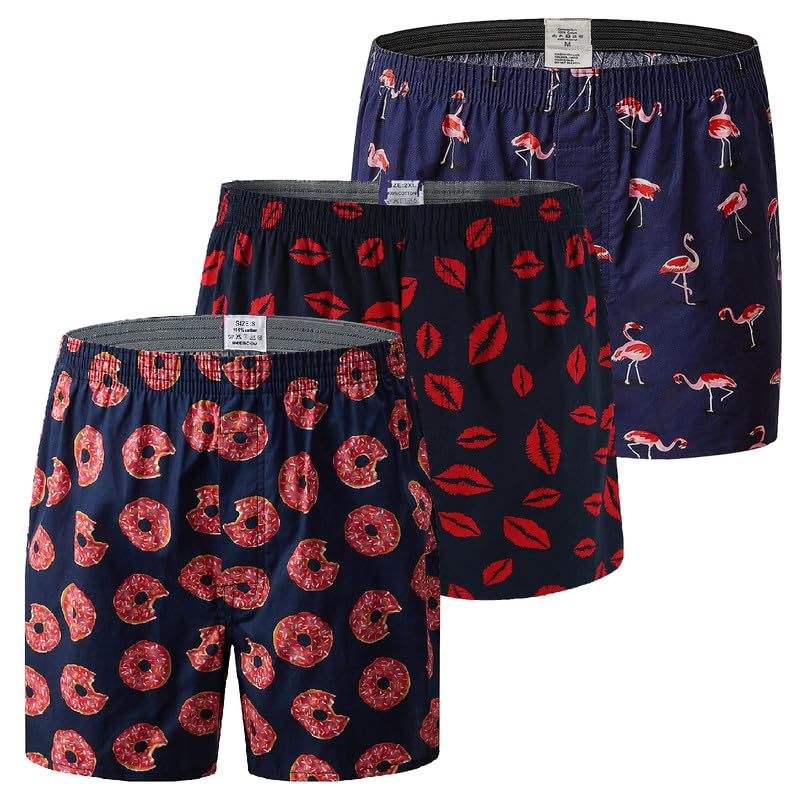Hialegion Boxer de Hombre con Estampados Innovadores Boxers Algodón de Corte Americano Pijama Suave y Transpirable 3 Unidades M
